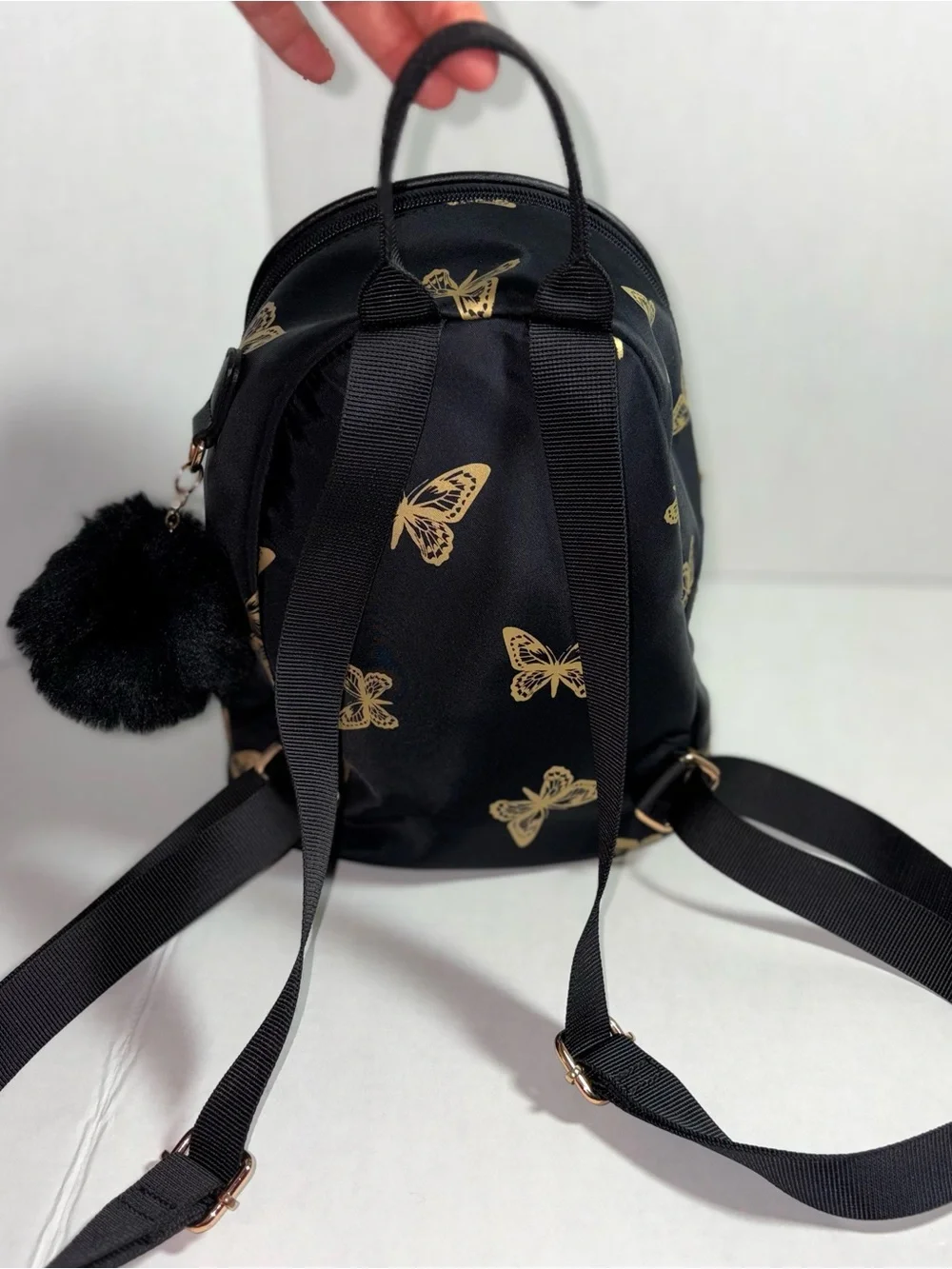 Mini Black Nylon Backpack with Golden Butterfly Print – Like Dreams